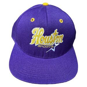 Vtg DeLONG Houston Sports Astros Baseball purple yellow SnapBack Hat Med/Lrg